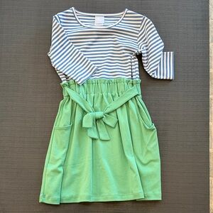 bella bliss Green and White Striped Casual Dress